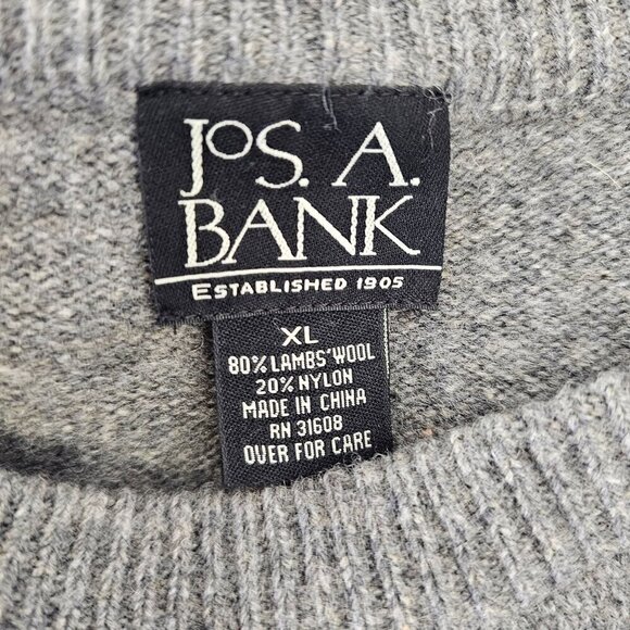 Jos A Bank Argyle Pullover Sweater Men XL Crew Neck Lambs Wool Blnd Blue on Gray - Picture 4 of 9